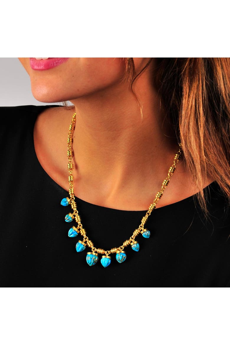 Sunshine Twist Design Yellow Gold Plated Silver Turquoise Gemstone Studded Necklace, Alternate, color, 14KT Gold Vermeil on Sterling
