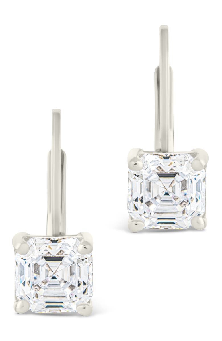 Sterling Forever Princess Cut Cubic Zirconia Lever-Back Earrings, Alternate, color, Silver