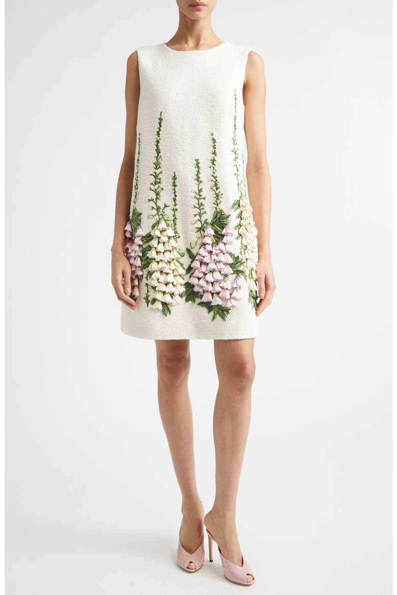 Floral Embroidered Tweed Dress, Main, color, IVORY