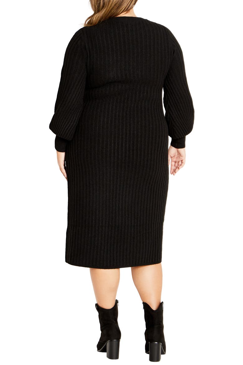 Saskia Long Sleeve Rib Sweater Dress, Alternate, color, BLACK