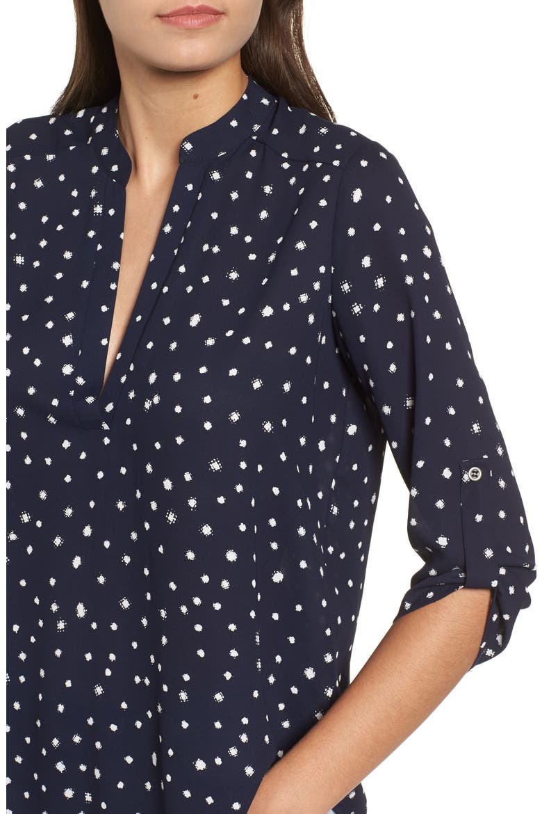 Roll Tab Sleeve Woven Shirt, Alternate, color, NAVY/ CREAM
