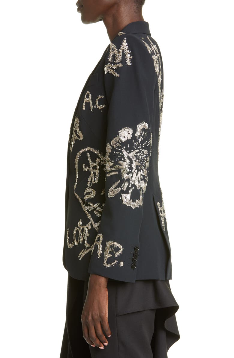 McQueen Embellished Single Breasted Crepe Blazer, Alternate, color,