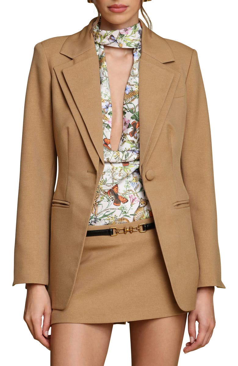 Avec Les Filles Tie Waist Cutaway Blazer, Alternate, color, Honey
