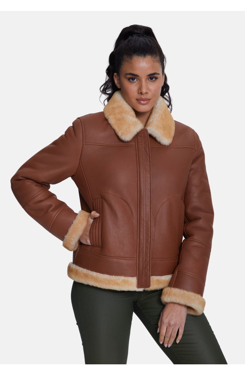 Furniq UK Clementine Sheepskin Jacket, Alternate, color, Brick Red