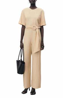 MANGO Belted Wide Leg Jumpsuit
