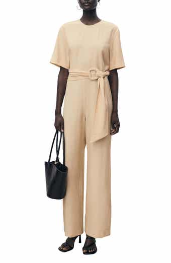 MANGO Belted Wide Leg Jumpsuit