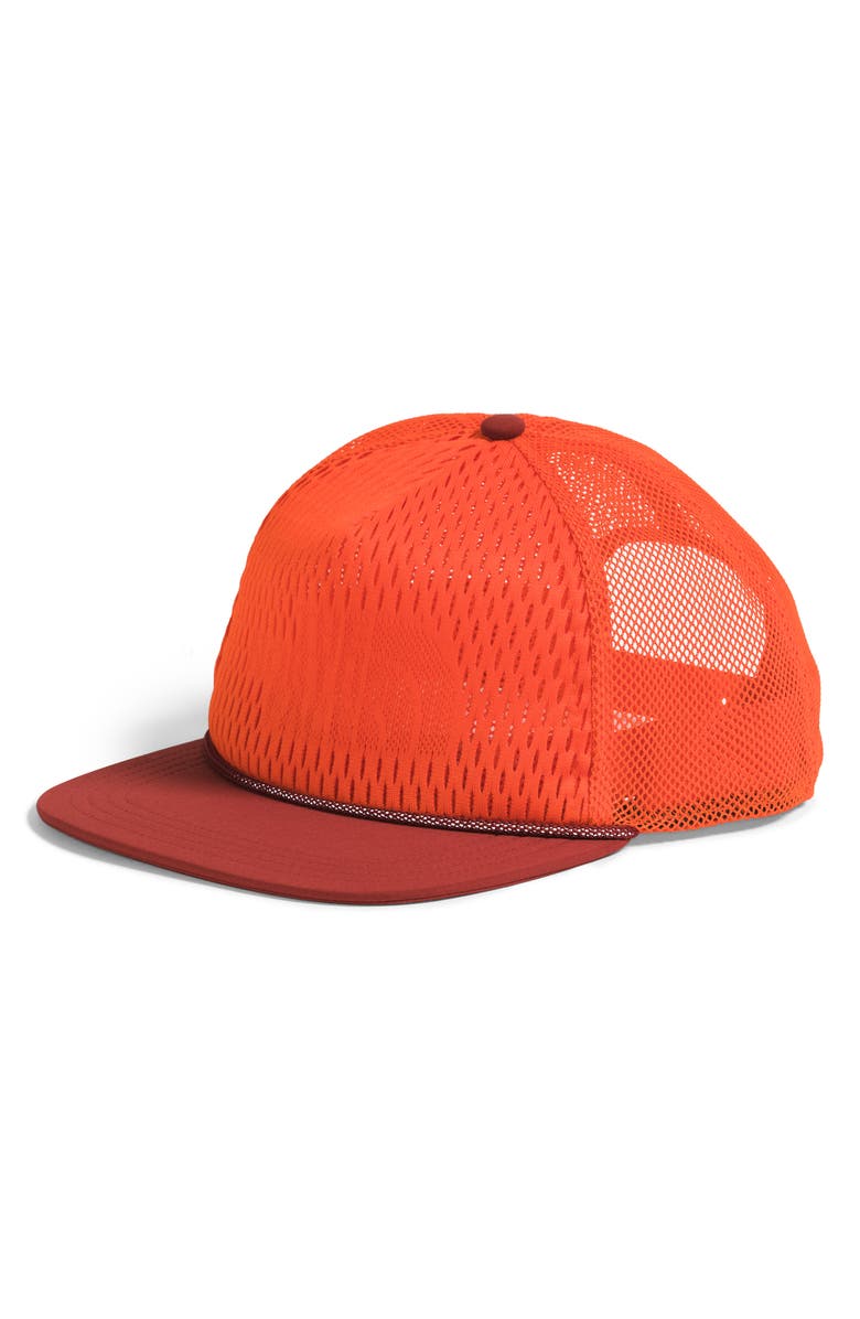 The North Face Runner Trucker Hat, Main, color, Lava Red/ Iron Clay