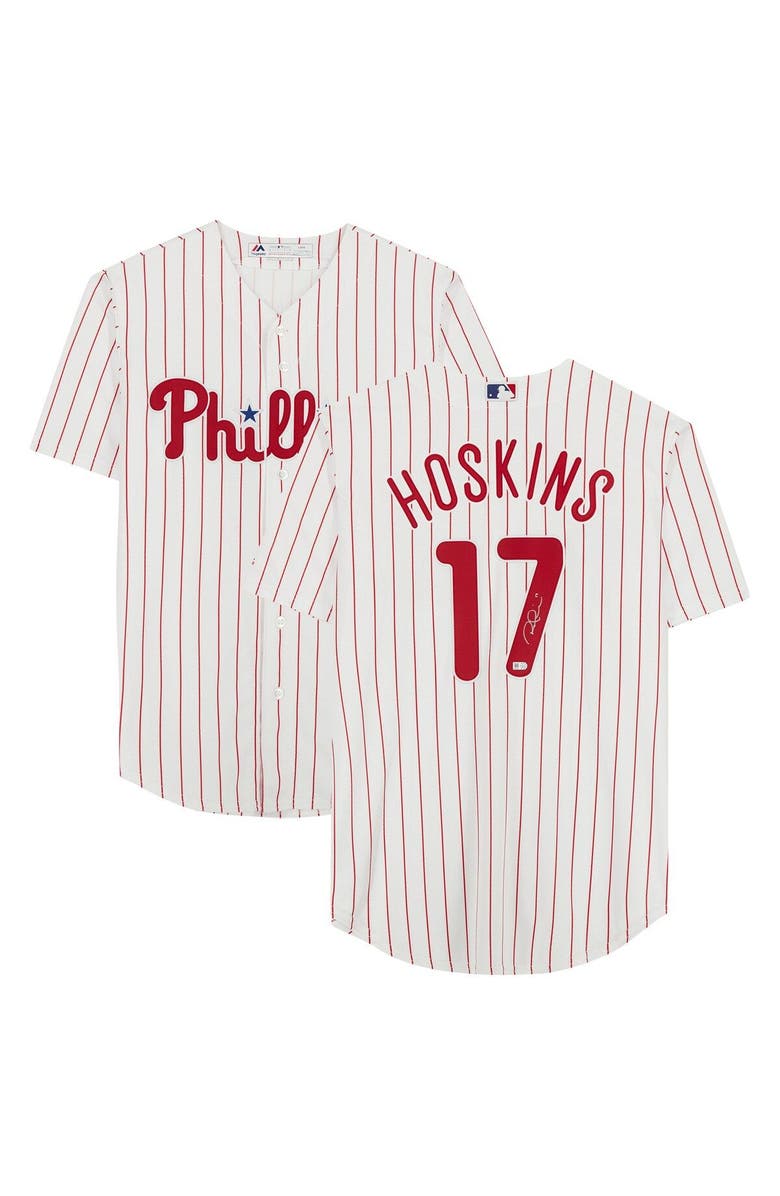 FANATICS AUTHENTIC Rhys Hoskins Philadelphia Phillies Autographed Majestic White Replica Jersey, Main, color,