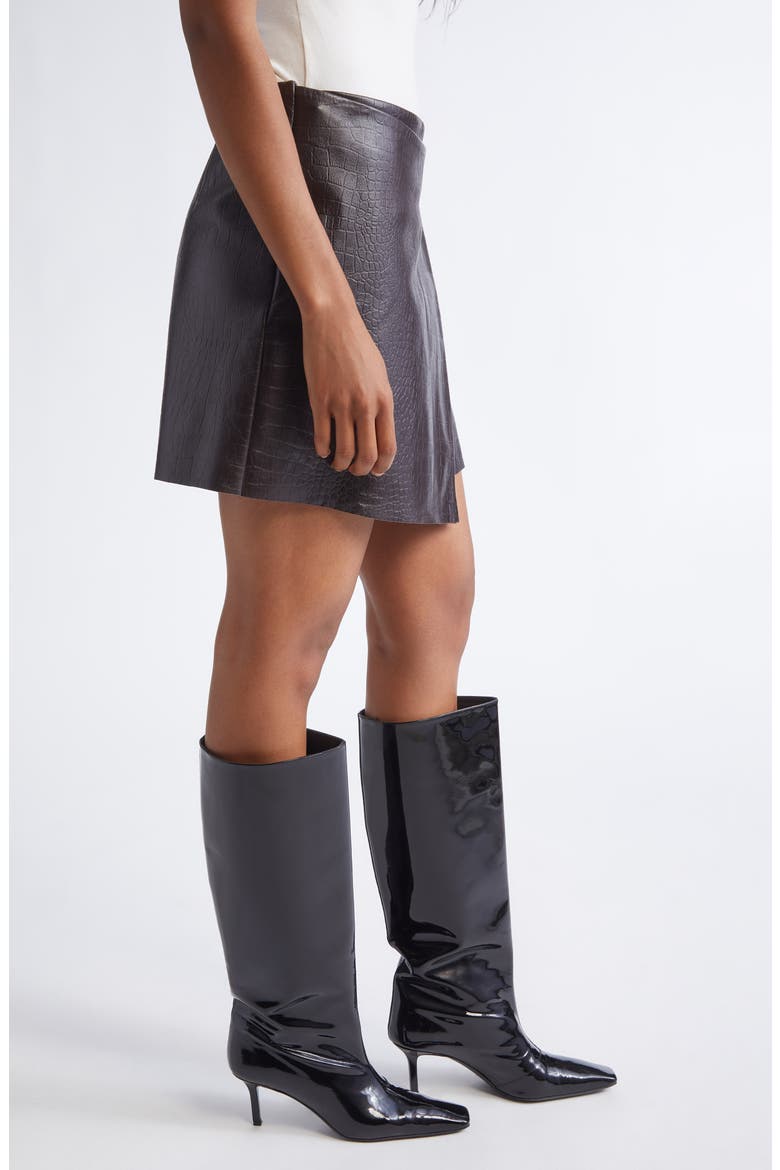 Raya Croc Embossed Leather Wrap Miniskirt, Alternate, color, ESPRESSO