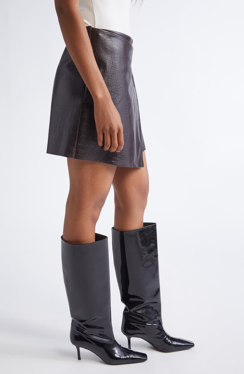 Stand Studio Raya Croc Embossed Leather Wrap Miniskirt, Alternate, color, Espresso