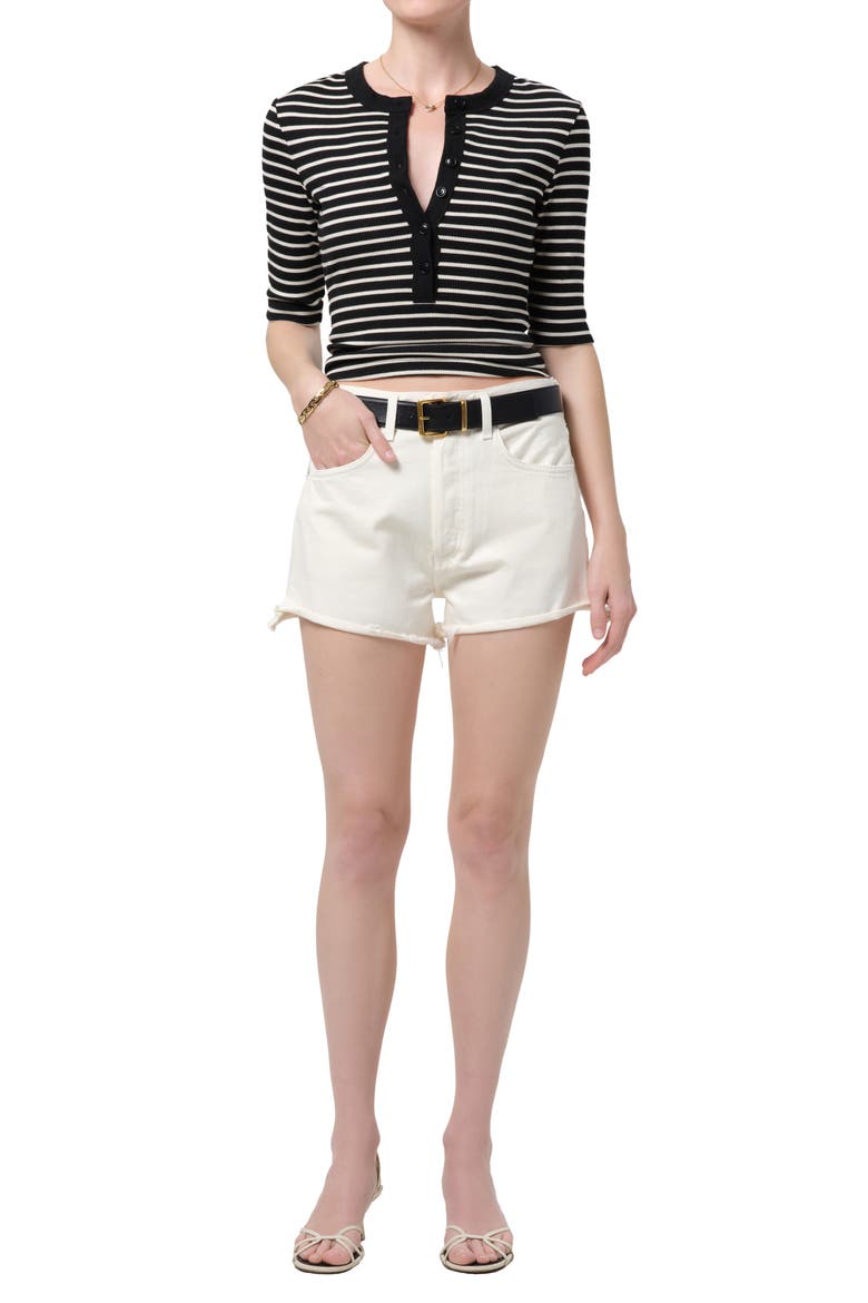 Marlow High Waist Raw Hem Cutoff Denim Shorts, Alternate, color, PLASTER CREAM