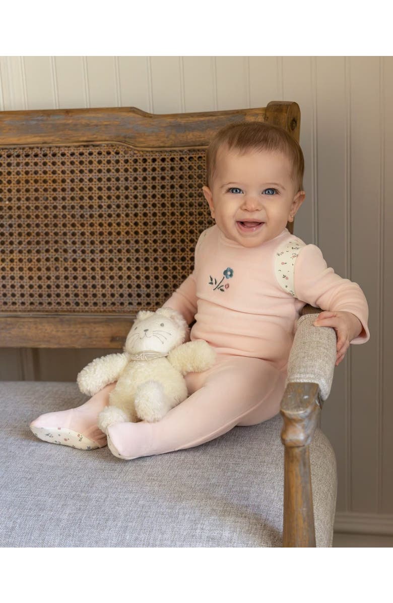 MiniMoi Baby Girls Embroidered Velour Footie, Alternate, color, Pink