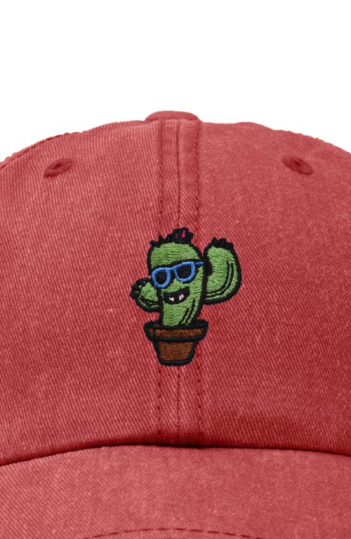 Dalix Cactus Embroidered Casual Cap In Washed Red