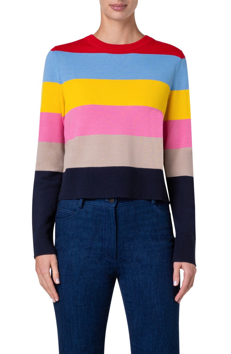 Akris punto Colorblock Stripe Crewneck Sweater, Main, color, 