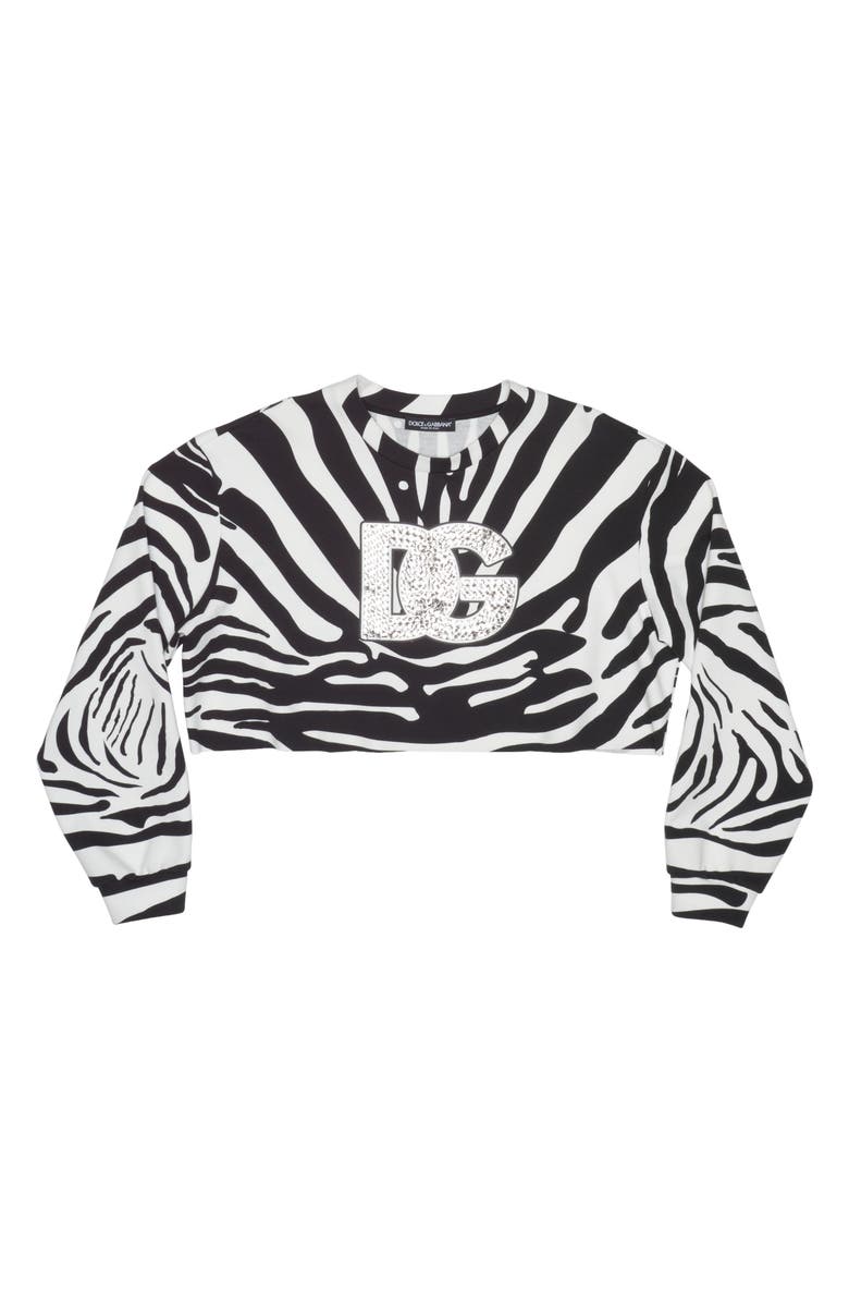 Dolce&Gabbana Zebra Print Crop Cotton Logo Sweatshirt, Alternate, color,
