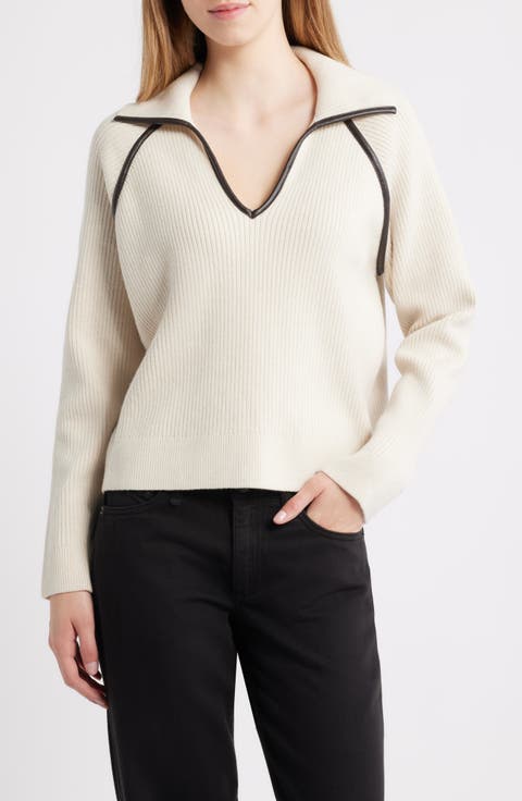 Caterina Faux Leather Piped Trim Polo