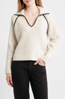 Caterina Faux Leather Piped Trim Polo
