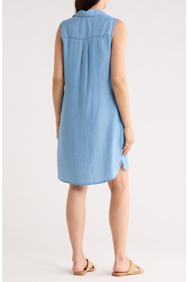 Jinni Split Neck Sleeveless Denim Shift Dress, Alternate, color, LIGHT WASH