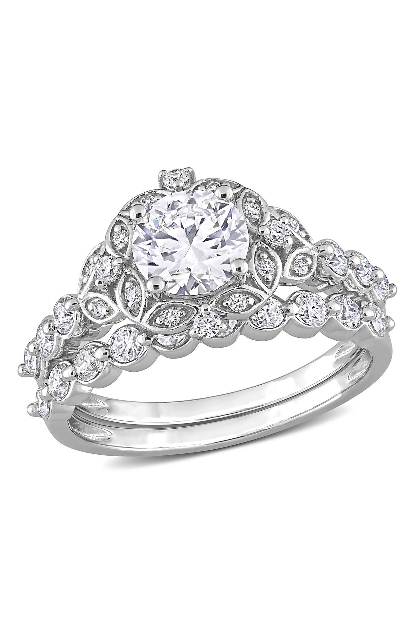 DELMAR Sterling Silver Dew Lab Created Moissanite Ring