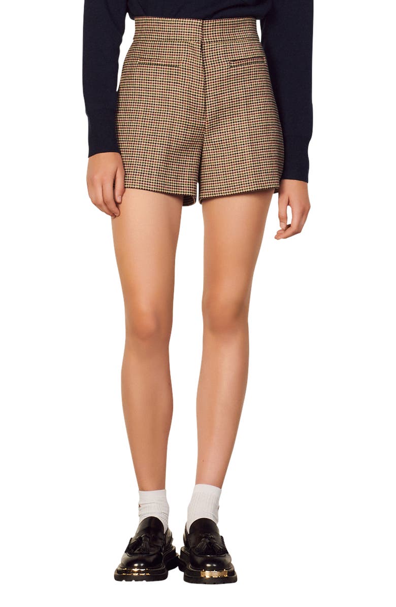 SANDRO Prince Houndstooth Wool Blend Shorts, Main, color,