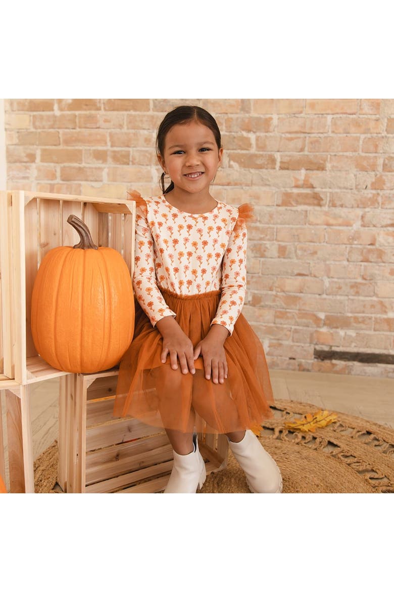 Cinnamon Floral Long Sleeve Tutu Dress, Alternate, color, Orange