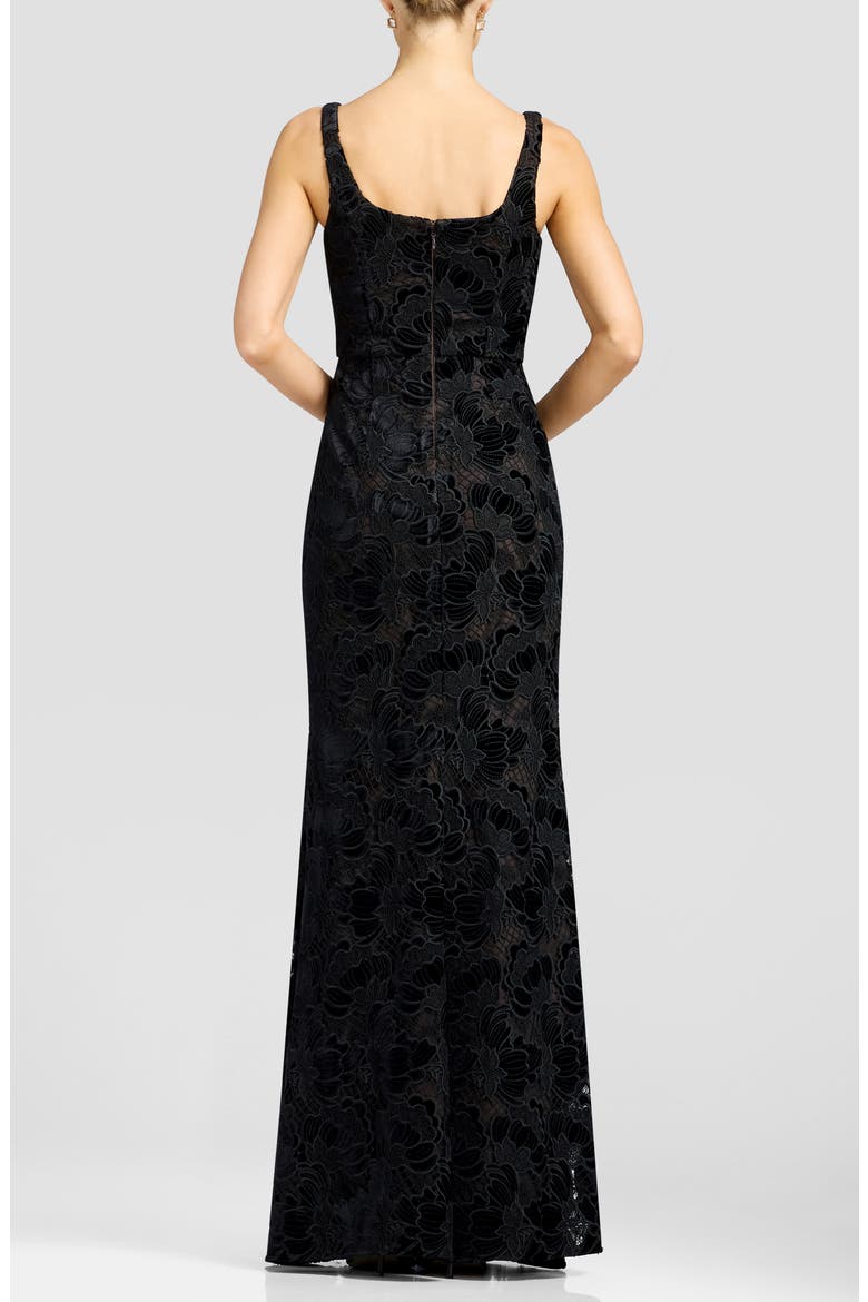 Lorena Floral Velvet Sleeveless Gown, Alternate, color, BLACK-MOCHA