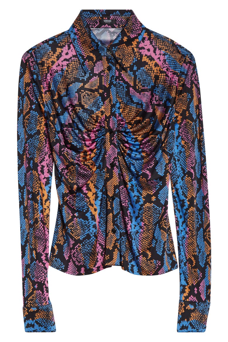 Python Print Liquid Jersey Button-Up Shirt, Alternate, color, SKY PINK SAPPHIRE SPICE