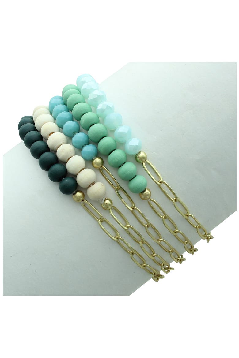Gianna Bead & Link Bracelet Set, Alternate, color, WORN GOLD / TURQUOISE