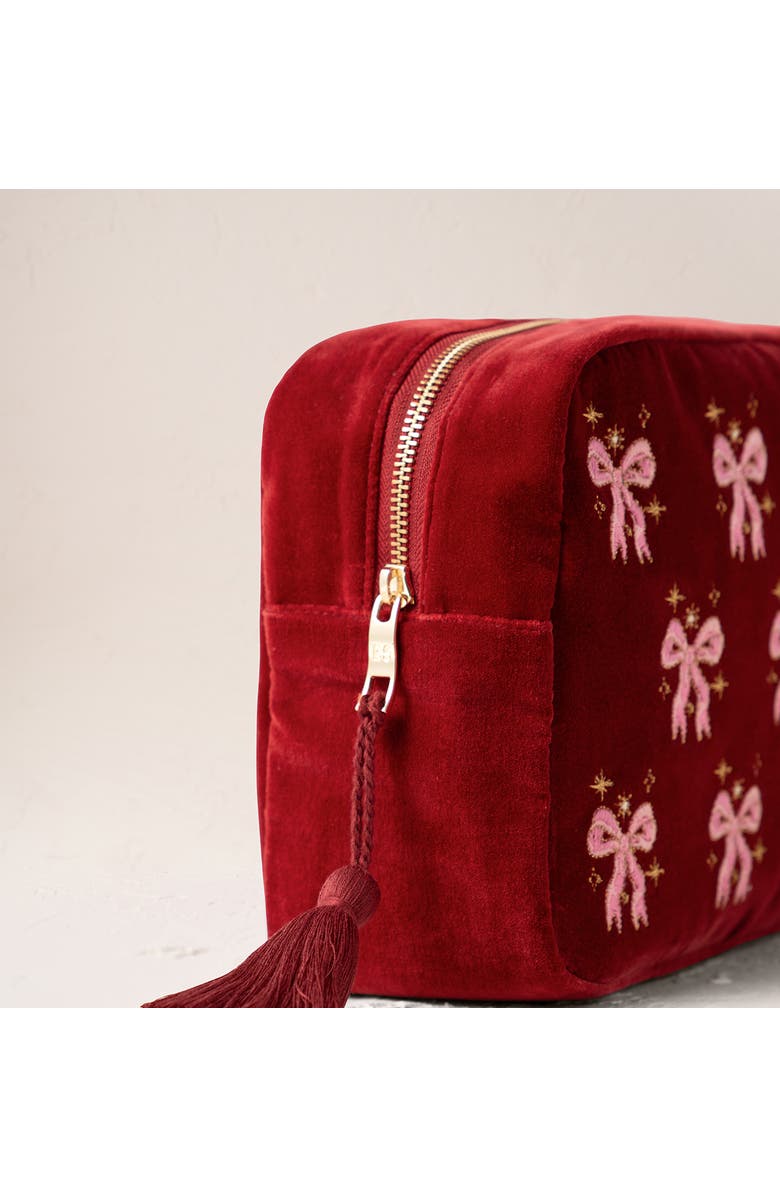 Elizabeth Scarlett Dazzling Bows Velvet Wash Bag, Alternate, color,