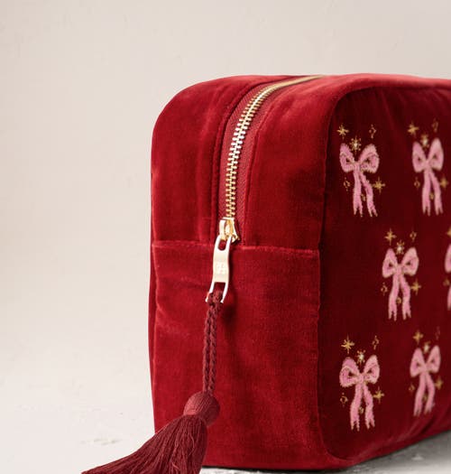 Elizabeth Scarlett Dazzling Bows Velvet Wash Bag In Pink