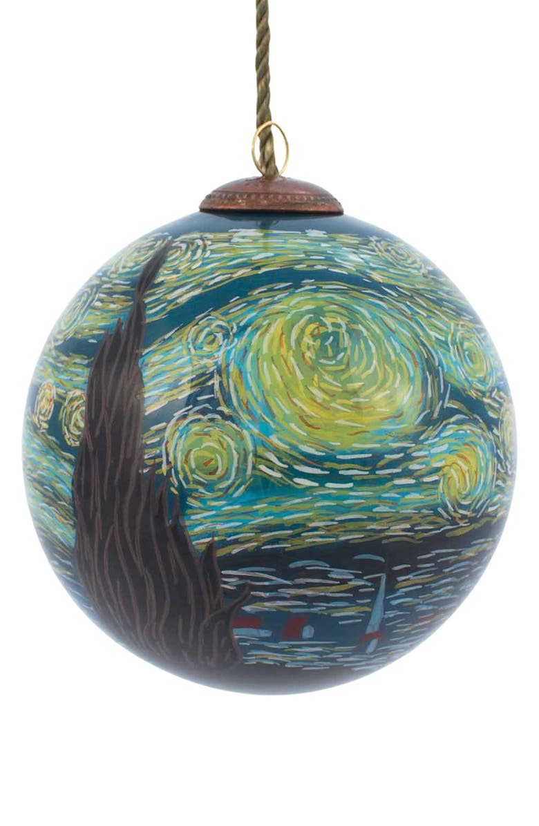 OVERSTOCK ART "Starry Night" Hand-Painted Glass Ornament, Main, color,
