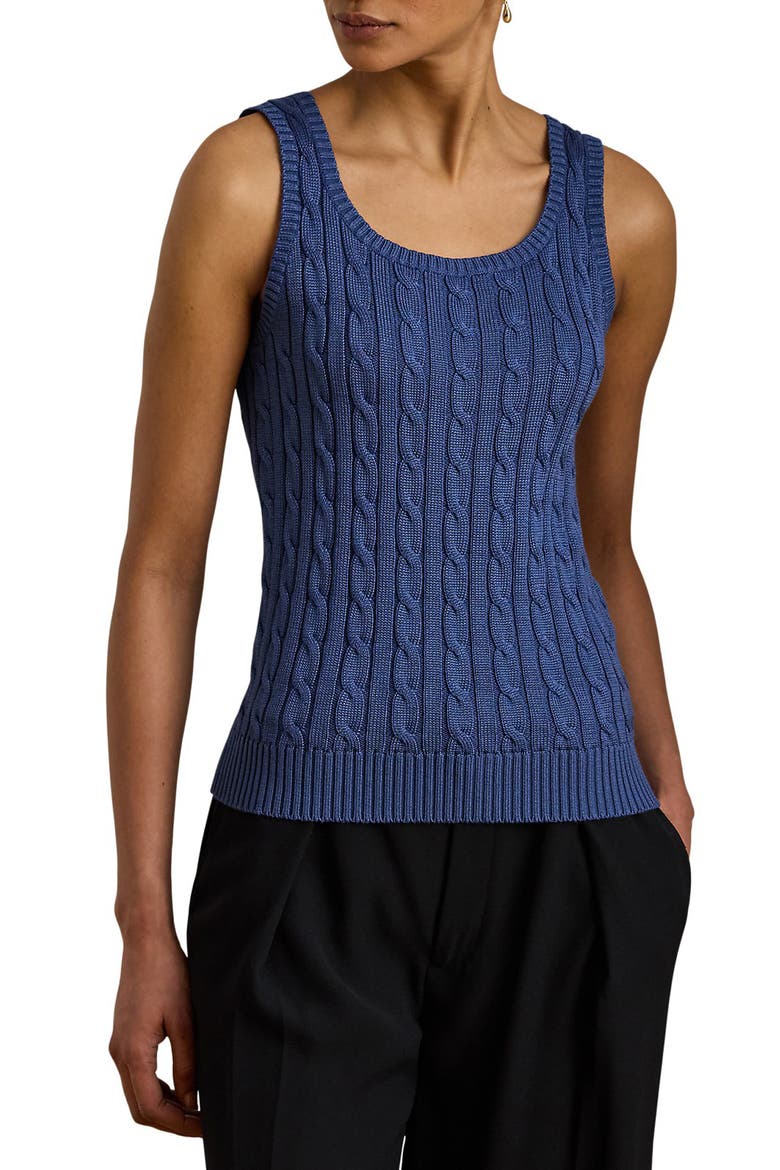 Cable Stitch Cotton Blend Tank, Main, color, INKY BLUE