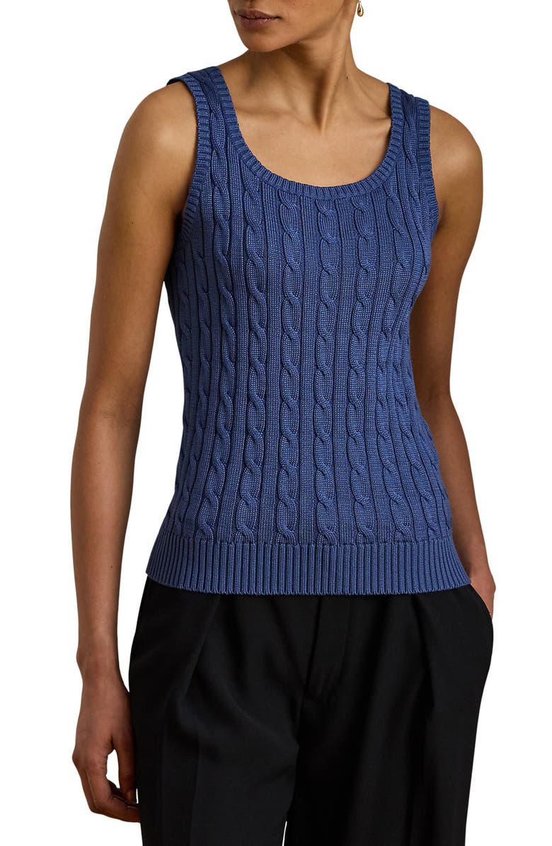 Lauren Ralph Lauren Cable Stitch Cotton Blend Tank, Main, color, Inky Blue