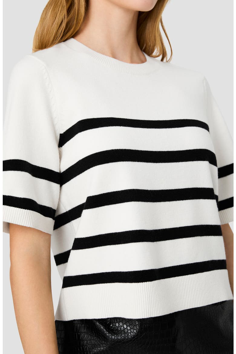Sloane Stripe Short Sleeve Sweater, Alternate, color, BLACK/ PORCELAIN CREAM