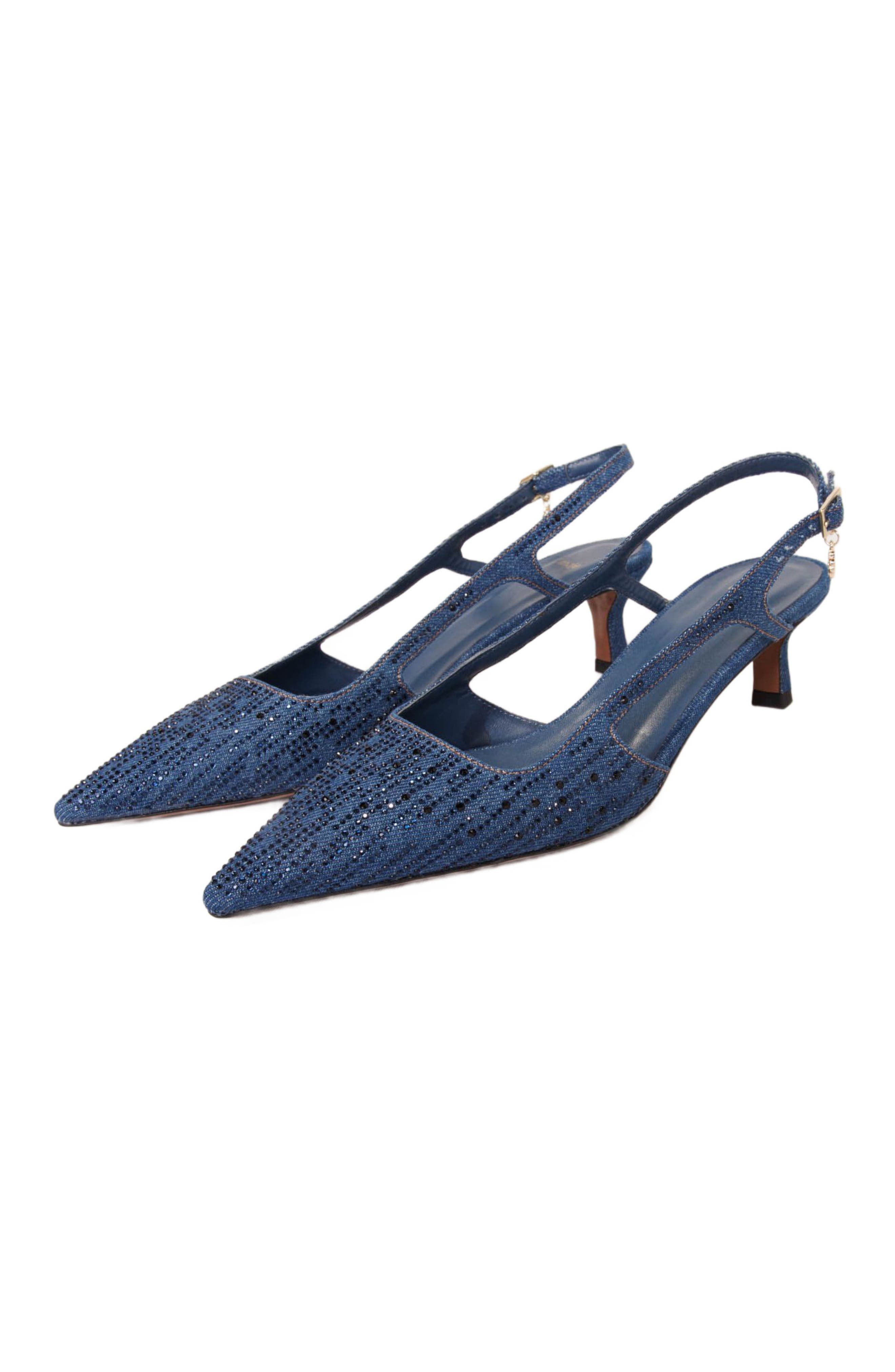 maje Slingback pump in rhinestone denim, Alternate, color, 