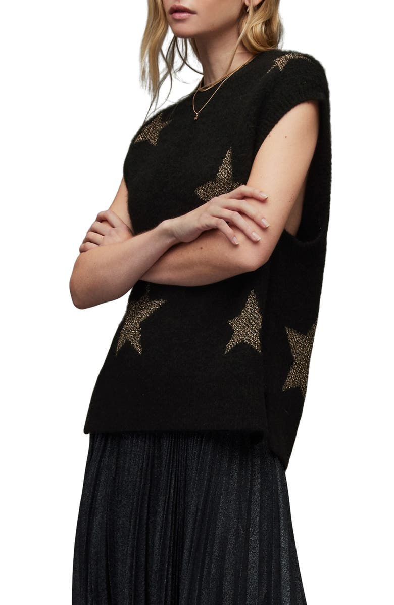 AllSaints Metallic Intarsia Star Wool & Alpaca Blend Sweater, Alternate, color,