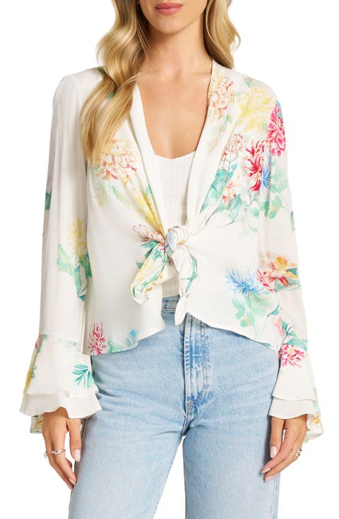 Ruffle Bell Sleeve Tie Front Jacket