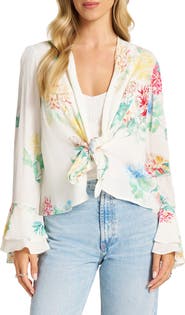 matty m. Ruffle Bell Sleeve Tie Front Jacket