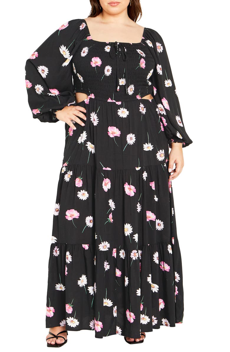 City Chic Lexie Floral Long Sleeve Midi Dress, Main, color, 