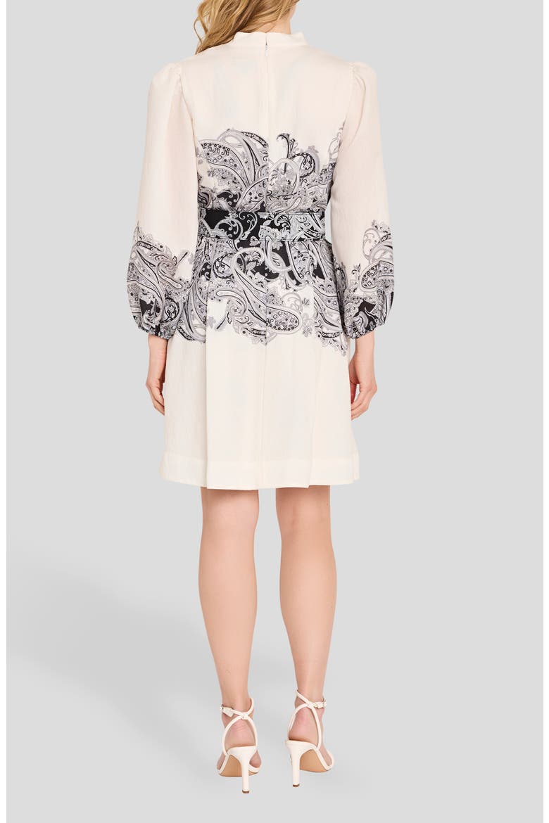 Belted Border Print Long Sleeve Dress, Alternate, color, IVORY BLACK