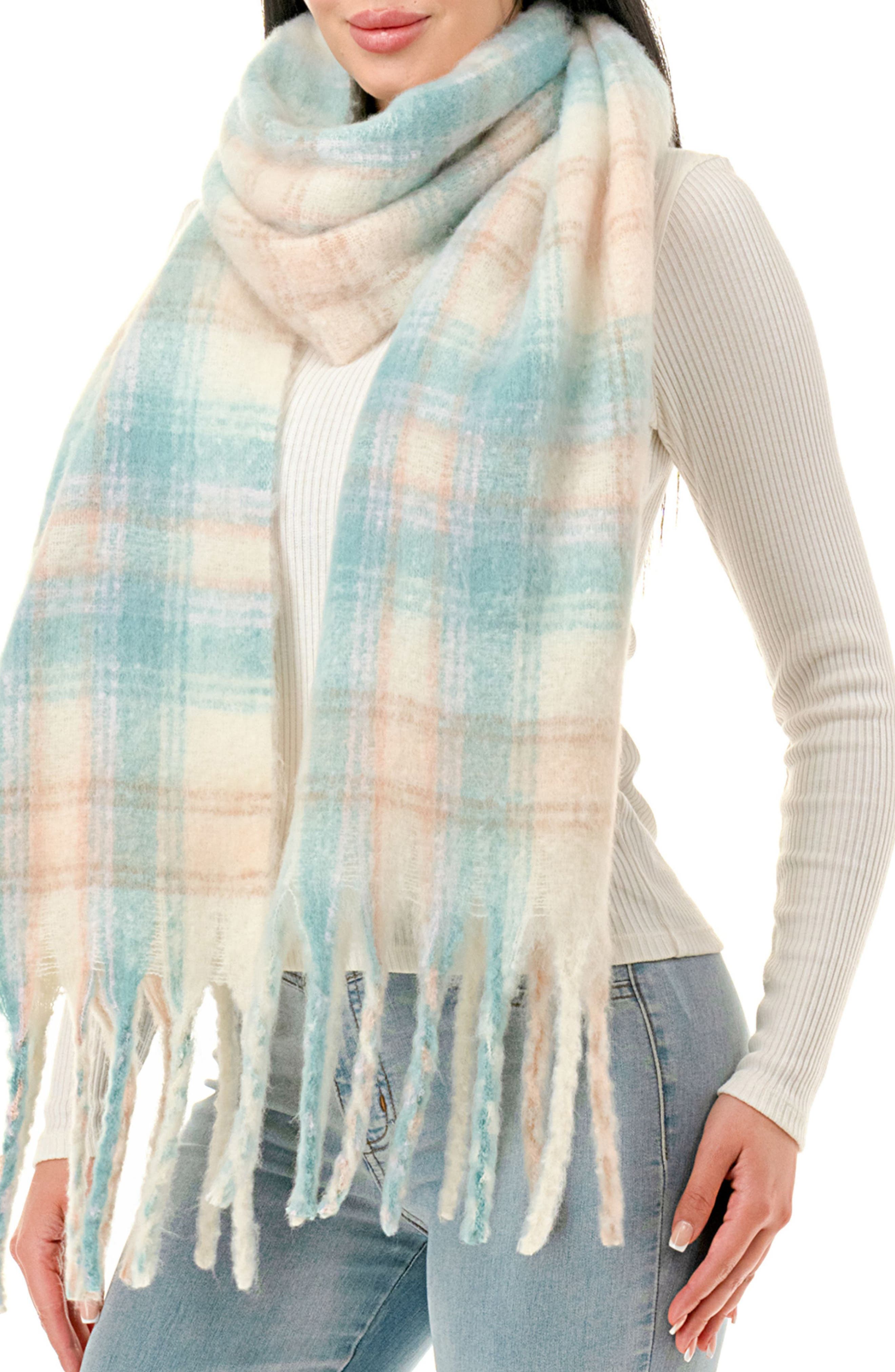 MARCUS ADLER Fringe Plaid Scarf