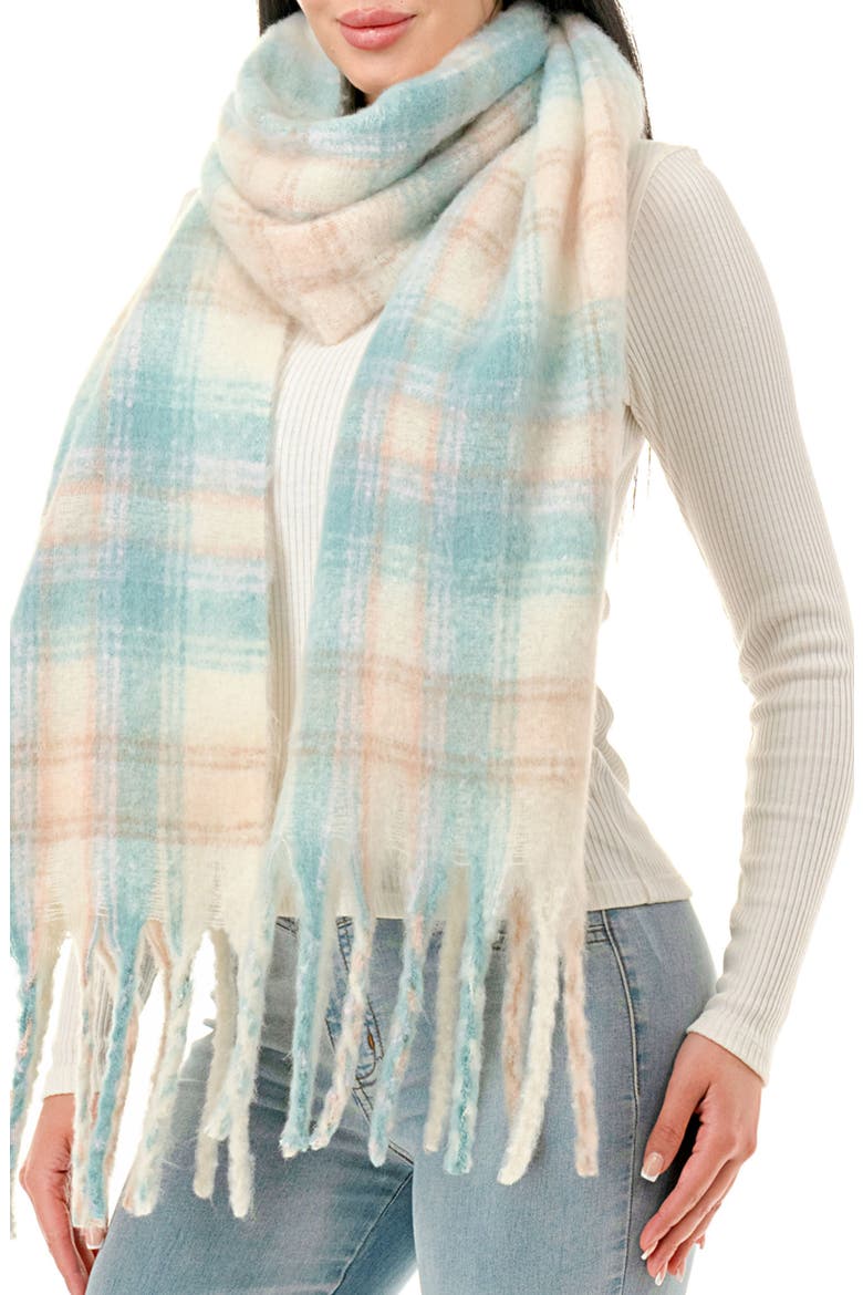 Fringe Plaid Scarf, Main, color, BLUE