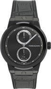 FERRAGAMO F-80 Manufacture Black Automatic Leather Strap Watch, 43mm