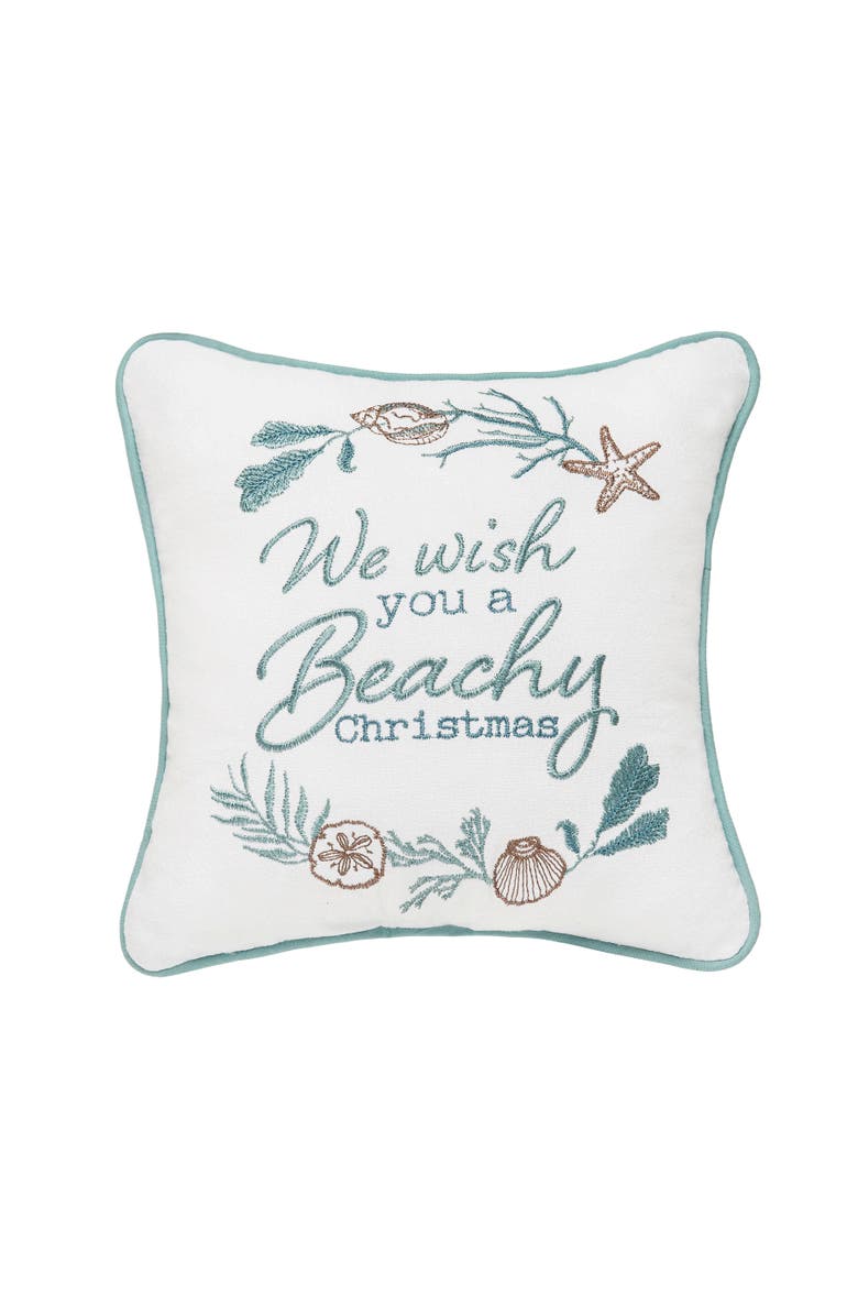 C&F Home "We Wish You a Beachy Christmas" Cotton Blend Mini Accent Pillow 10" x 10", Main, color, 