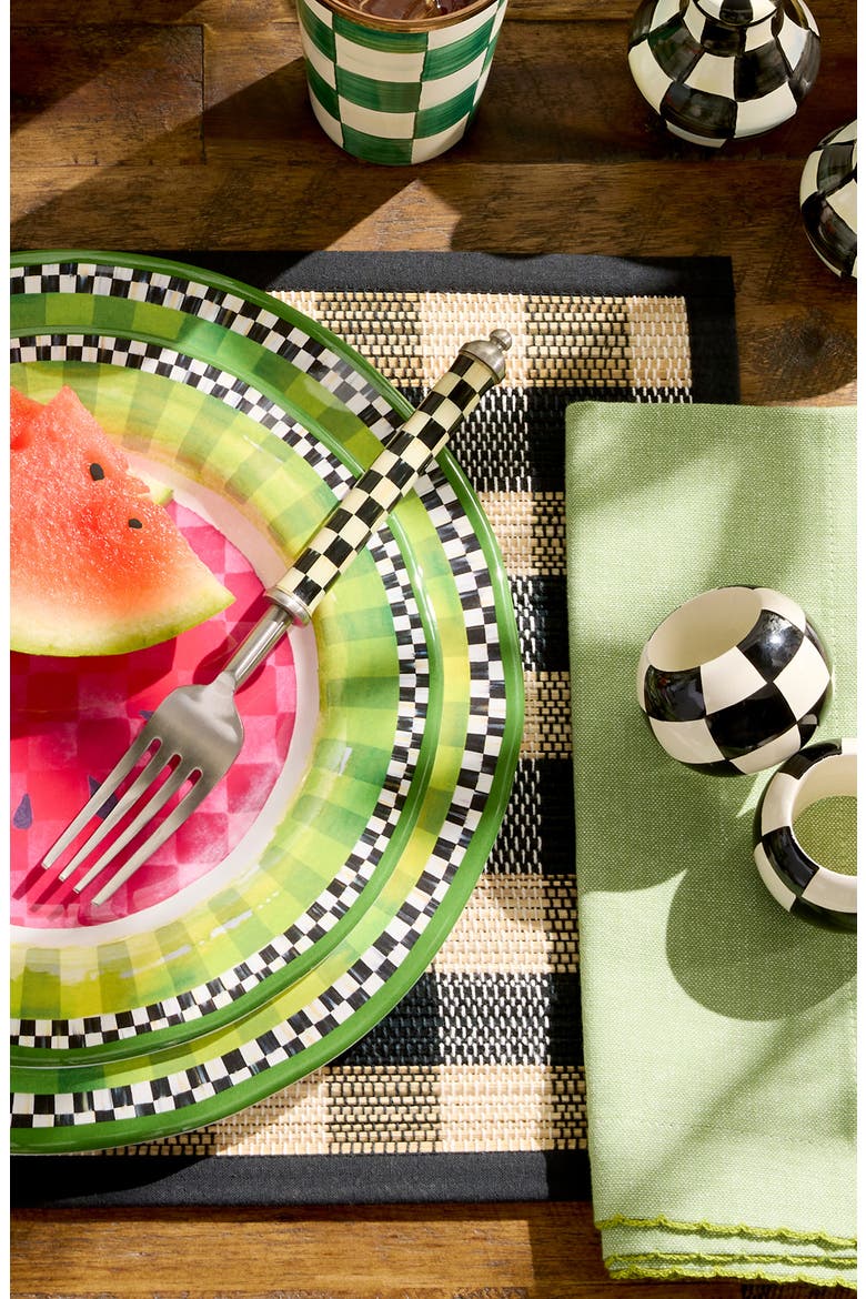 Black Woven Check Set of 4 Straw Placemats, Alternate, color, BLACK