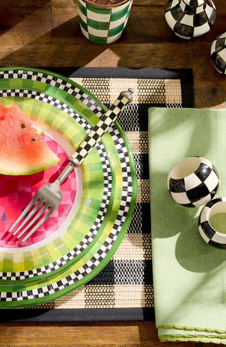 MACKENZIE CHILDS Black Woven Check Set of 4 Straw Placemats, Alternate, color, Black