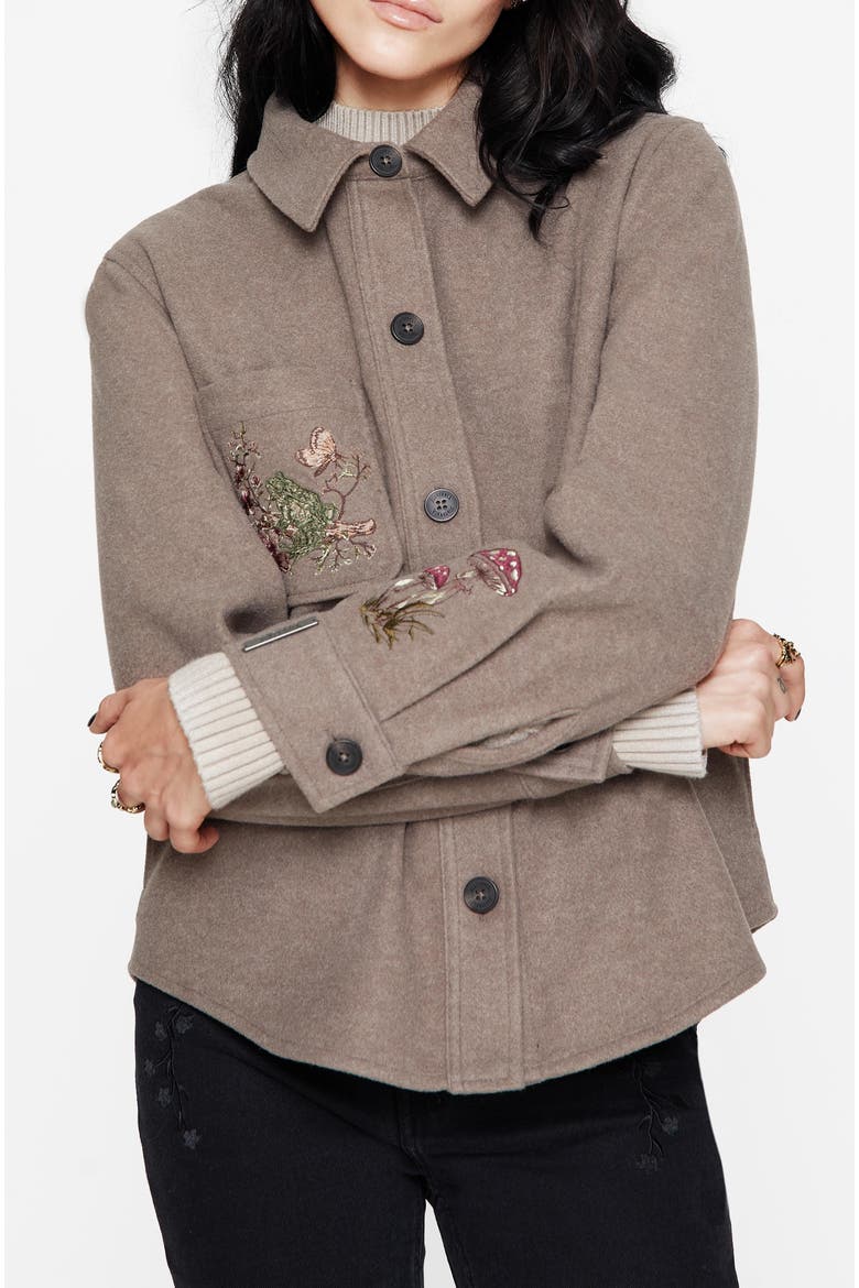 Cordelia Floral Frog Embroidered Shacket, Alternate, color, Taupe
