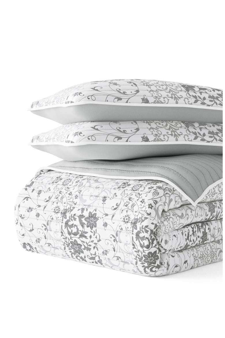 All Season Patchwork 3-Piece Down Alternative Reversible Quilt Set, Alternate, color, LIGHT GRAY
