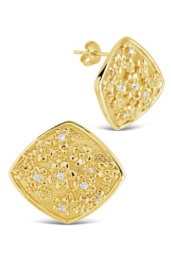 Sterling Forever Gold-tone Or Silver-tone Cubic Zirconia Detail Flower Pendant Ophelia Studs
