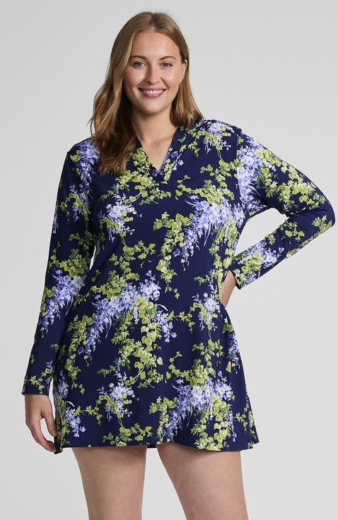 Plus Size Sunshade Upf 50 Hooded Mini Swim Swim Cover-up Dress